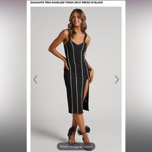 NWT Showpo Black Rhinestone Midi Cocktail Dress US Sz 8